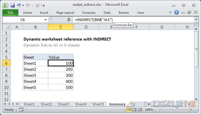פונקציית INDIRECT של Excel