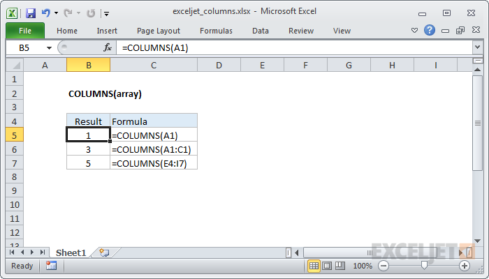 Функция СТОЛБЦЫ в Excel