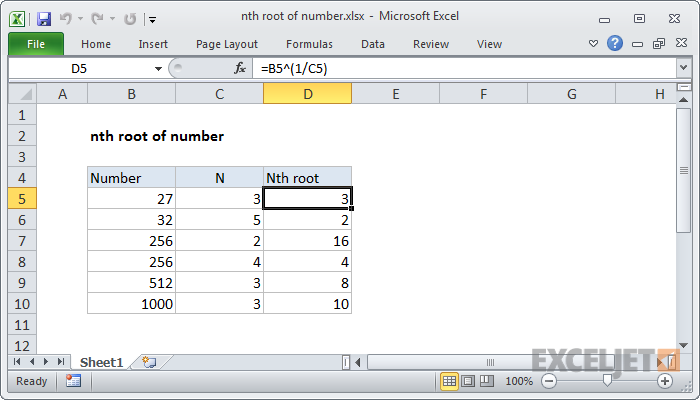 „Excel“ formulė: n -toji skaičiaus šaknis
